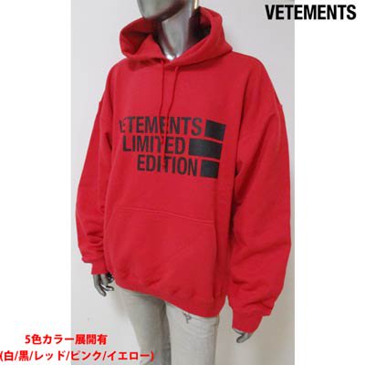 ヴェトモン VETEMENTS メンズ フーディ パーカー 5色展開 ロゴ・フードロゴ刺繍付オーバーサイズパーカー UE51TR820R/P/Y  1604 RED/PINK/YELLOW