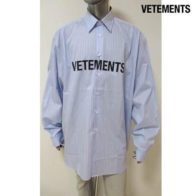 ヴェトモン VETEMENTS メンズ トップス シャツ 長袖 ロゴ ユニセックス可 ストライプ柄・ロゴ付ビッグオーバーサイズシャツ  VE51SH300S 1002 BLUE