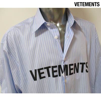 ヴェトモン VETEMENTS メンズ トップス シャツ 長袖 ロゴ ユニセックス可 ストライプ柄・ロゴ付ビッグオーバーサイズシャツ  VE51SH300S 1002 BLUE