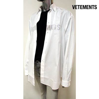 ヴェトモン VETEMENTS メンズ トップス シャツ 長袖 ユニセックス可 クリスタルラインストーンロゴ付ビッグオーバーサイズシャツ  VE51SH910W 1004 WHITE