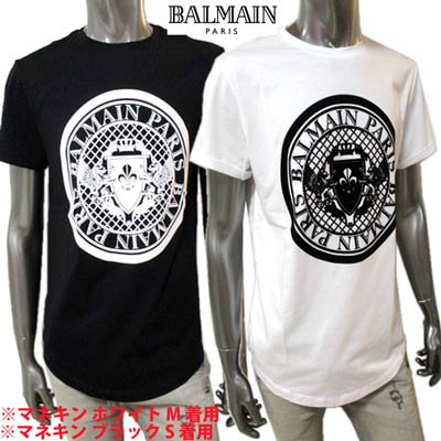 バルマン BALMAIN メンズ トップス Tシャツ 半袖 ロゴ 2color BALMAINメダリオンロゴ・裾ラウンドTシャツ 白/黒  VH1EF010 B030 0FA/0PA