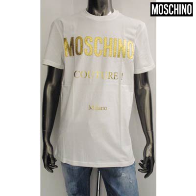 モスキーノ MOSCHINO メンズ トップス Tシャツ 半袖 ロゴ 2color フロントMOSCHINOゴールドロゴワッペン付きTシャツ 白/黒  ZDA0771 0240 1001/1555