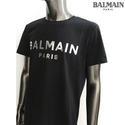 バルマン(BALMAIN)メンズ トップス Tシャツ 半袖 ロゴ 2color シルバーBALMAINロゴプリント付きTシャツ 白/黒WH1EF000  B121 GAC/EAC