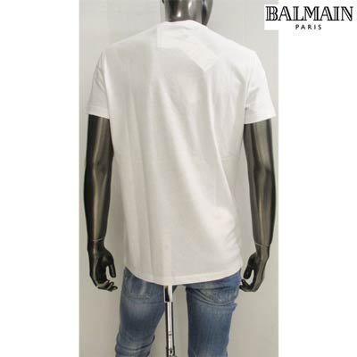 バルマン(BALMAIN)メンズ トップス Tシャツ 半袖 ロゴ 2color シルバーBALMAINロゴプリント付きTシャツ 白/黒WH1EF000  B121 GAC/EAC