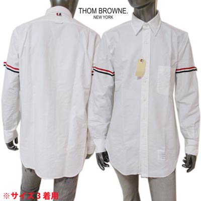 トムブラウン THOM BROWNE メンズ トップス シャツ 長袖 アーム部分/バックネック部分トリコロールライン・裾タグ付きカジュアルシャツ  MWL150E 06177 100