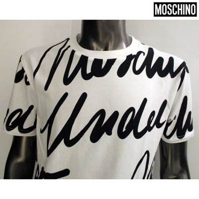 モスキーノ MOSCHINO メンズ トップス Tシャツ 半袖 ロゴ 2color 総柄MOSCHINO筆記体ロゴプリント付きTシャツ 白/黒  A1907 8112 1001/1555