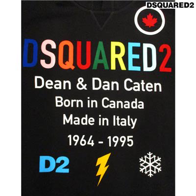 ディースクエアード(DSQUARED2), メンズ トップス パーカー フーディー 前Vガゼット・マルチロゴ・レインボーカラーポップアップ  ロゴ付パーカー, S75GU0376 S25042 900