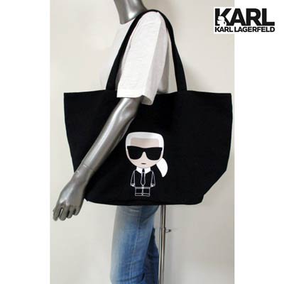 カールラガーフェルド KARL LAGERFELD メンズ 鞄 バッグ ユニセックス可 ロゴプリント・レザーロゴパッチ付きビッグトートバッグ  205W3094 A999 BLACK