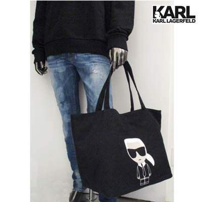 カールラガーフェルド KARL LAGERFELD メンズ 鞄 バッグ ユニセックス可 ロゴプリント・レザーロゴパッチ付きビッグトートバッグ  205W3094 A999 BLACK