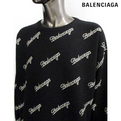 バレンシアガ BALENCIAGA メンズ トップス ニット セーター ロゴ ユニセックス可 総柄BALENCIAGAスラッシュロゴ付ライトニット  ブラック 646693 T4112 1070