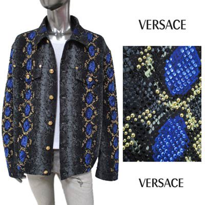 ヴェルサーチ VERSACE メンズ アウター ジャケット パイソン柄/ビジュー装飾/メデューサロゴボタン/レザーロゴパッチ付きジャケット  A88563 1F00399 5