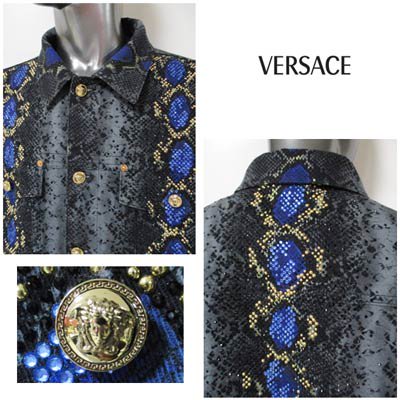 ヴェルサーチ VERSACE メンズ アウター ジャケット パイソン柄/ビジュー装飾/メデューサロゴボタン/レザーロゴパッチ付きジャケット  A88563 1F00399 5