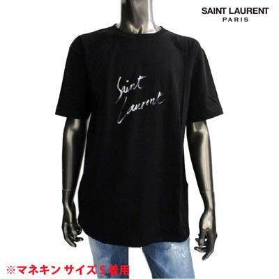 サンローランパリ SAINT LAURENT PARIS メンズ トップス Tシャツ 半袖 裾カットオフ・グラフィティロゴプリント付きTシャツ  ブラック 480406 YB1GN 9787