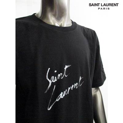 サンローランパリ SAINT LAURENT PARIS メンズ トップス Tシャツ 半袖 裾カットオフ・グラフィティロゴプリント付きTシャツ  ブラック 480406 YB1GN 9787