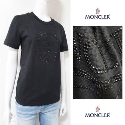 ぷ*り様 MONCLER ブラック ロゴ Tシャツ ラインストーン 新品未使用 MONCLER ブラック Tシャツ ラインストーン