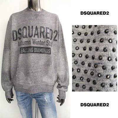 ディースクエアード(DSQUARED2)メンズ トップス スウェット トレーナー ロゴ  ・前Vガゼット・ペイント加工・プリント付スウェットS74GU0544 S25477 860M