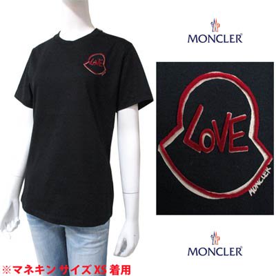 モンクレール MONCLER レディース トップス Tシャツ チェスト部分LOVE MONCLER2重ロゴ付Tシャツ ブラック 8C00018  829FB 999