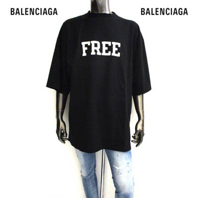 バレンシアガ BALENCIAGA メンズ Tシャツ 半袖 トップス ダメージ加工・フロントFREE入り五分袖オーバーサイズTシャツ ブラック  661715 TKVD3 1070