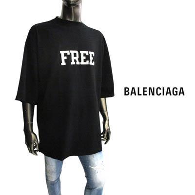 バレンシアガ BALENCIAGA メンズ Tシャツ 半袖 トップス ダメージ加工・フロントFREE入り五分袖オーバーサイズTシャツ ブラック  661715 TKVD3 1070