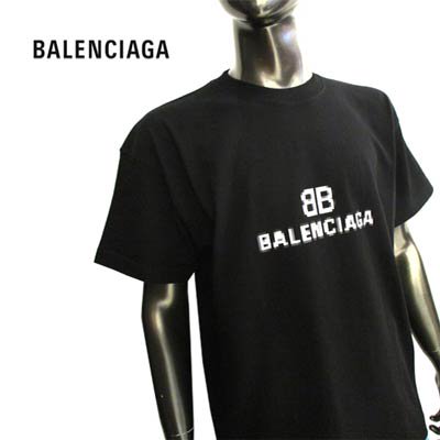 バレンシアガ BALENCIAGA メンズ Tシャツ 半袖 ロゴ BB/BALENCIAGAモザイクピクセルドットプリント付オーバーサイズTシャツ 黒  612965 TKVI7 1070