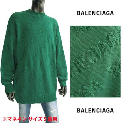 バレンシアガ BALENCIAGA メンズ トップス ニット セーター 総柄ロゴ・BALNCIAGAスラッシュポップアップロゴ編み・クルーネックニット  662917 T3166 3001