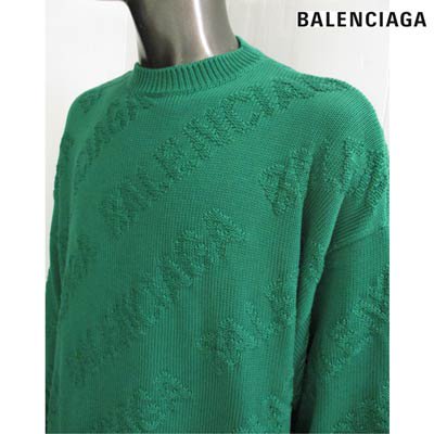 バレンシアガ BALENCIAGA メンズ トップス ニット セーター 総柄ロゴ・BALNCIAGAスラッシュポップアップロゴ編み・クルーネックニット  662917 T3166 3001