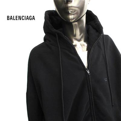 バレンシアガ BALENCIAGA メンズトップス パーカー フーディ ロゴ チェスト部分BALENCIAGAエンブレム刺繍付きジップアップパーカー  662619 TKV80 1000