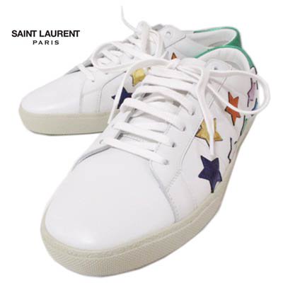 サンローランパリ SAINT LAURENT PARIS メンズ 靴 スニーカー ロゴ  マルチカラースターロゴワッペン・ソール部分・かかと部分ロゴ刻印付ローカットスニーカー ホワイト