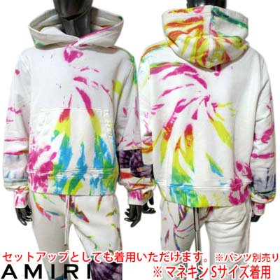 アミリ AMIRI メンズ トップス パーカー フーディ セットアップ着用可 ボトムス別売り タイダイ柄・裾部分AMIRIロゴプレート付きパーカー  ホワイト