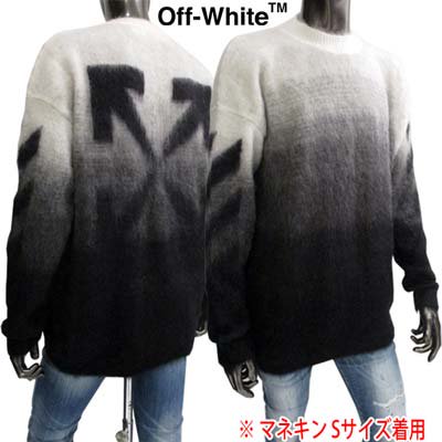 オフホワイト OFF-WHITE メンズ セーター ニット トップス ウール混 バックアローロゴ/アーム部分ライン入りモヘアニット ブラック