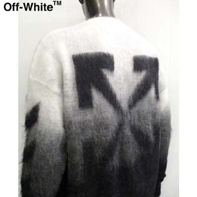 オフホワイト OFF-WHITE メンズ セーター ニット トップス ウール混 バックアローロゴ/アーム部分ライン入りモヘアニット ブラック