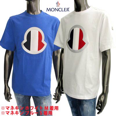 モンクレール(MONCLER), メンズ トップス Tシャツ 半袖 ロゴ 2color トリコロールカラーMONCLERメッシュロゴ付Tシャツ  白/青, 8C7B440 - ハイドロゲン、モンクレール、アルマーニなどの海外インポートブランド豊富なガッツオンラインショップ