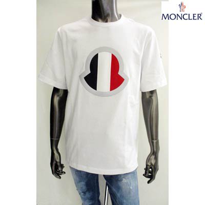 モンクレール(MONCLER), メンズ トップス Tシャツ 半袖 ロゴ 2color トリコロールカラーMONCLERメッシュロゴ付Tシャツ  白/青, 8C7B440 - ガッツ オンラインショップ