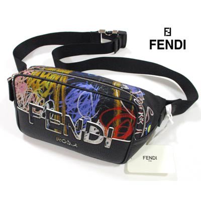 フェンディ(FENDI) メンズ 鞄 バッグ ボディーバッグ ロゴ ユニセックス可 切り替えしレザー・グラフィティーアートボディーバッグ
