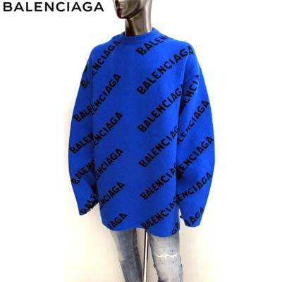 バレンシアガ BALENCIAGA メンズ トップス ニット セーター ロゴ unisex可  BALENCIAGA総柄スラッシュロゴ・オーバーサイズクルーネックウールニット