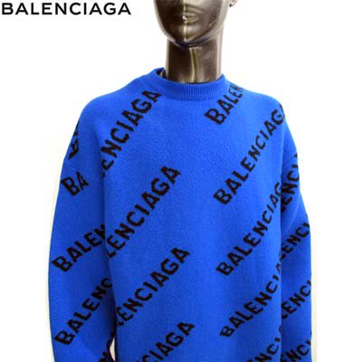 バレンシアガ BALENCIAGA メンズ トップス ニット セーター ロゴ unisex可 BALENCIAGA総柄スラッシュロゴ・オーバーサイズ クルーネックウールニット