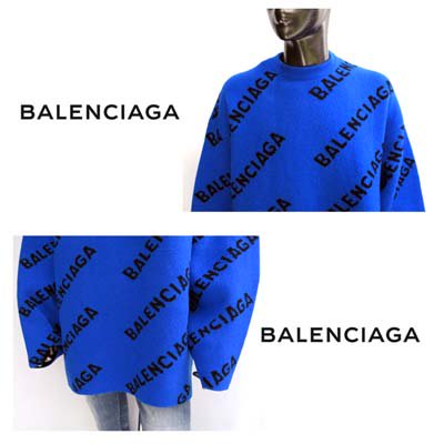 バレンシアガ BALENCIAGA メンズ トップス ニット セーター ロゴ unisex可  BALENCIAGA総柄スラッシュロゴ・オーバーサイズクルーネックウールニット