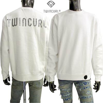 ツインカール TWINCURL メンズ トップス スウェット トレーナー ロゴ  ショルダー部分TWINCURLロゴ・裾ラバーロゴ・バックシルバーロゴプリント付裏起毛スウェット ホワイト TW262 PURE WHITE