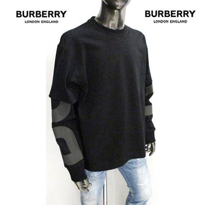 バーバリー BURBERRY メンズ トップス ロンT 長袖 ロゴ  カットソードッキングデザイン・スリーブ部分BURBERRYロゴプリント付ロングスリーブTシャツ ブラック 8045540 126414 A1189