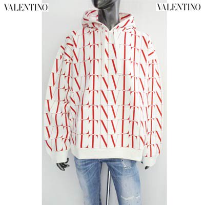 ヴァレンティノ VALENTINO メンズ トップス パーカー フーディー ロゴ 総柄VLTNレッドロゴプリント付プルオーバーパーカー