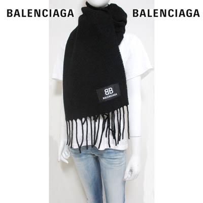 バレンシアガ BALENCIAGA メンズ 小物 ストール マフラー ロゴ ユニセックス可 BB BALENCIAGAロゴタグ付フリンジマフラー  ブラック 673309 478B3 0100