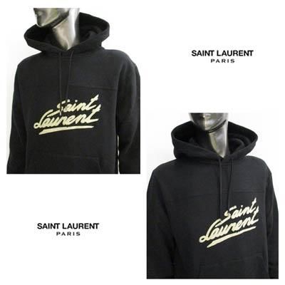 サンローランパリ SAINT LAURENT PARIS メンズ トップス パーカー フーディー ロゴ フロントサンローランロゴワッペン・ロゴ刻印・裏起毛パーカー  ブラック 677263 YBVB2 1095