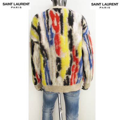 サンローランパリ SAINT LAURENT PARIS メンズ トップス ニット セーター ロゴ モヘア/カシミヤ混・総柄マルチカラー クルーネックニット マルチカラー 665871 Y75CX 1356