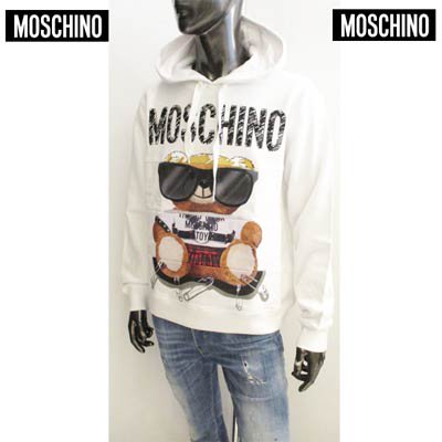 モスキーノ MOSCHINO メンズ トップス パーカー フーディ 2color フロントMOSCHINO/パンク風BEARロゴプリント入りパーカー  ホワイト/ブラック V1701 5227 1001/1555