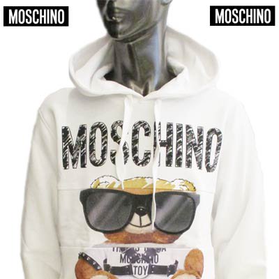 モスキーノ MOSCHINO メンズ トップス パーカー フーディ 2color フロントMOSCHINO/パンク風BEARロゴプリント入りパーカー  ホワイト/ブラック V1701 5227 1001/1555