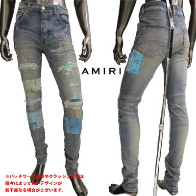 アミリ AMIRI メンズ パンツ ボトムス デニム ※パッチワーク部分個々によってデザインが異なります。  デストロイクラッシュ・マルチカラーパッチワーク当て布付きクラッシュデニムパンツ MDS066 CLAY INDIGO 408