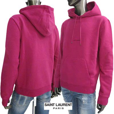 サンローランパリ SAINT LAURENT PARIS メンズ トップス パーカー フーディー ロゴフロントスモールロゴプリント・ネオンピンク カラー・裏起毛パーカー ネオンピンク 666166 YBQZ2 6841