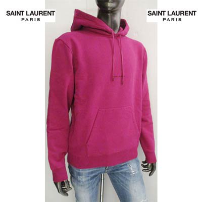 サンローランパリ SAINT LAURENT PARIS メンズ トップス パーカー フーディー ロゴフロントスモールロゴプリント・ネオンピンクカラー・ 裏起毛パーカー ネオンピンク 666166 YBQZ2 6841