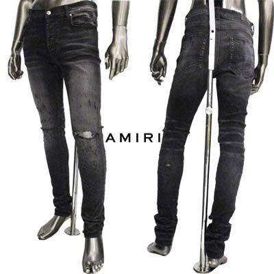 アミリ AMIRI メンズ パンツ ボトムス デニム ロゴ ショットガンクラッシュ加工・AMIRIロゴレザーパッチクラッシュスリムデニム