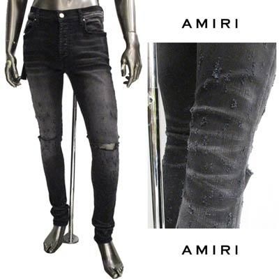 ラスト１【新品】AMIRI アミリ メンズ ショットガン ダメージ デニム 33 AMIRI アミリ MX1 ダメージ&リペア加工 チェック デニム インディゴ